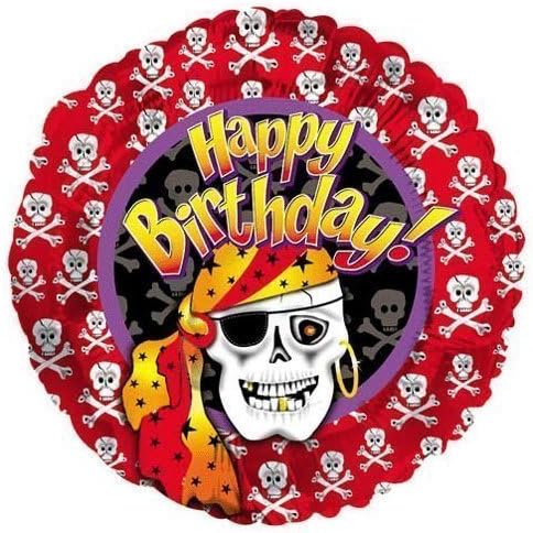PMU Happy Birthday Pirate Skeleton 18 Inch Mylar-Foil Balloon Pkg/25