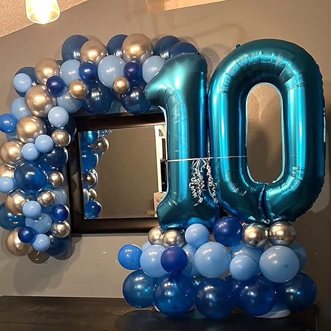 Blue Number 9 Balloons, 40 Inch 9th Birthday Foil Balloon for Boys, Giant Self Inflating Helium Mylar Foil Number Balloons 0-9 for Men 9th Anniversary Graduation Birthday Party Decorations Supplies