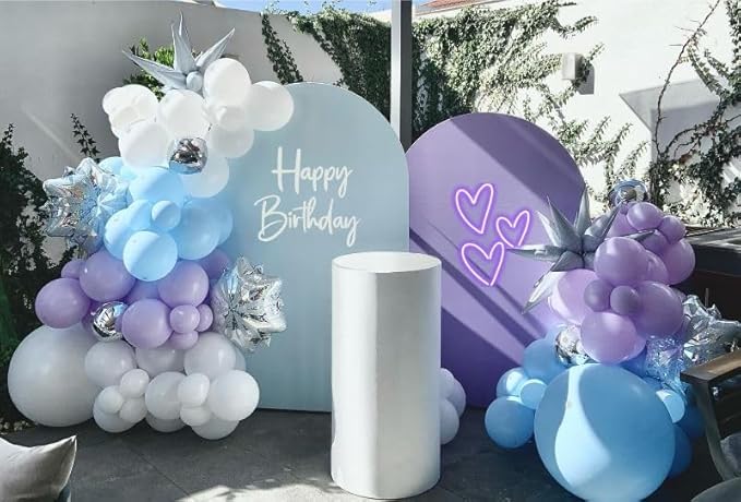 Paready Frozen Balloons Set, 50Pcs Purple Blue Snow Print, 12 Inch Metallic Pearl Light Purple Blue White for Winter Theme Frozen Birthday Party Decorations