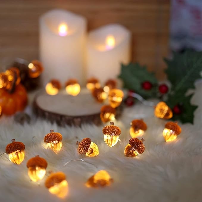 Thanksgiving Acorn Lights Fall Garland Decorative Fairy String Light Cute Novelty Lights 30 LEDs 10 ft USB or Battery Operated for Bedroom Wedding Xmas Harvest Decor