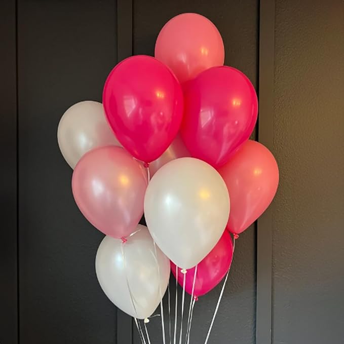 Pink and White Balloons, 60 PCS 12 Inch Hot Baby Pink Pearl White Latex Balloons for Valentines Day Girls Women Princess Birthday Party Baby Shower Bridal Shower Wedding Party Decorations
