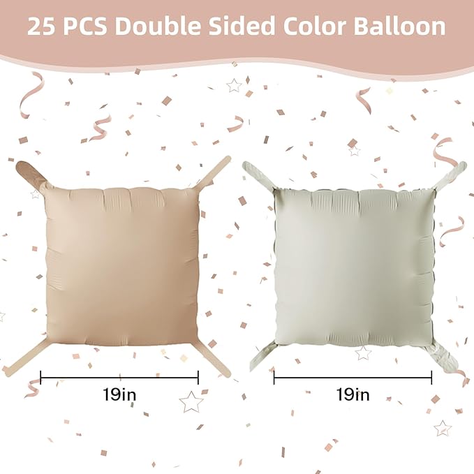 Cream Square Foil Balloon Wall, 25 PCS Double Sided Khaki Apricot Balloons Matte Beige Nude Balloon Backdrop for Baby Shower Decoration Wedding Boho Birthday Party Decoration