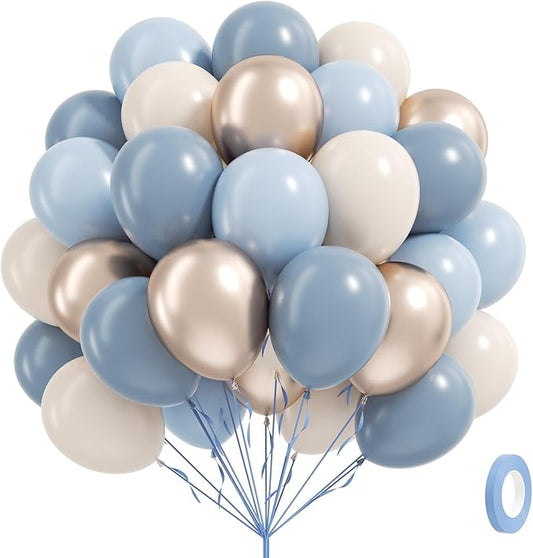 60pcs Dusty Blue Balloons 12inch with Sand White Metallic Gold Dusty Pastel Blue Balloons for Wedding Gender Reveal Baby Bridal Shower Birthday Party Decorations