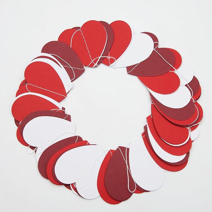 White Burgundy Red Anniversary Decorations – 52Ft Paper Garland Streamer Birthday Party Banner Engagement Bachelorette Mothers Day Wedding Baby Bridal Shower Valentines Day Hanging Heart Decoration