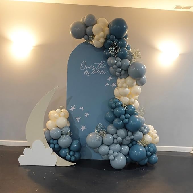 Blue Balloons - 12 Inch, 100 Pack Muted Dusty Blue Latex Balloons for Birthday, Boho Baby Shower, Bachelorette Party Decorations