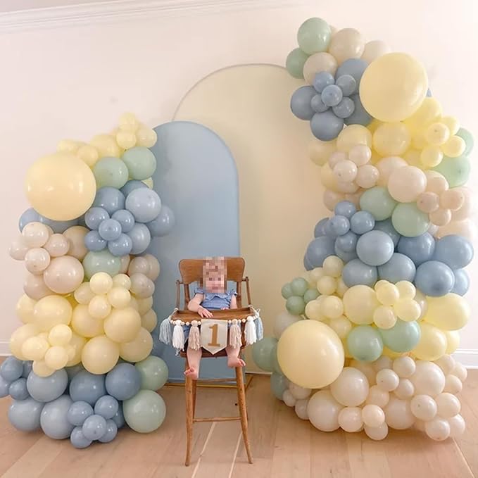 Sage Green Dusty Blue Yellow Balloon, 12 Inch Fog Slate Blue Balloons with Olive Green Yellow Balloon for Oh Baby Shower Bridal Shower Birthday Wild One Party Bee Theme Party Deocration Supplies