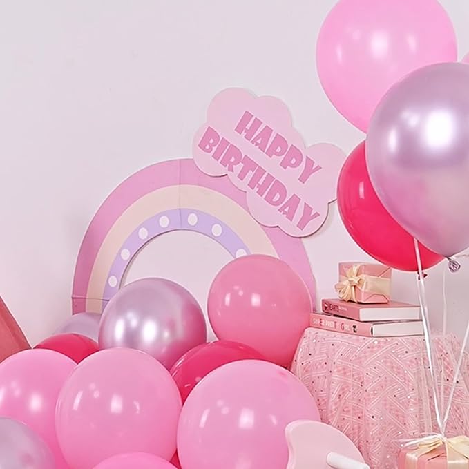Pink Mixed Balloons Set, 12 Inch Hot Pink Pastel Light Baby Pink Metallic Pink Latex Balloons Party Balloons for Women Girls Birthday Baby Shower Princess Anniversary Party Decorations