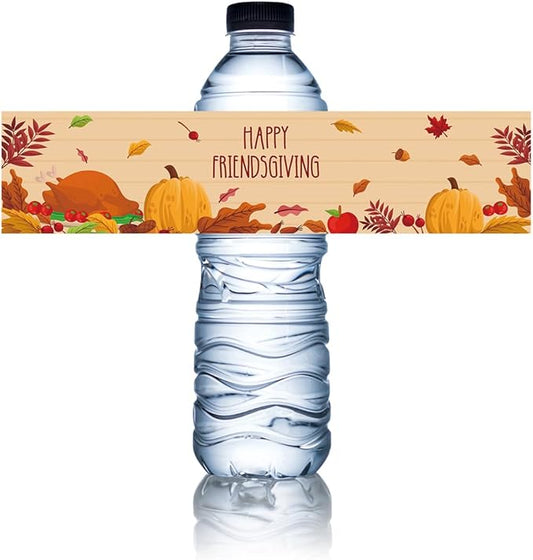 100Pcs Happy Friendsgiving Water Bottle Sticker Labels Decorations Waterproof Wrappers for Friends Party Thanksgiving Day Party Supplies