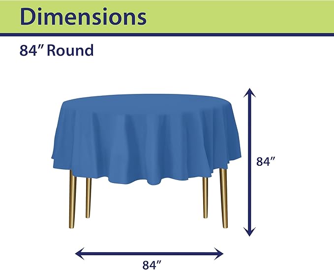 Party Dimensions Blue Disposable Plastic Tablecloth for Round Tables (12 Pack) 84 inches Table Cloths for Parties, Events & Weddings, Indoors & Outdoors, Plastic Table Cover