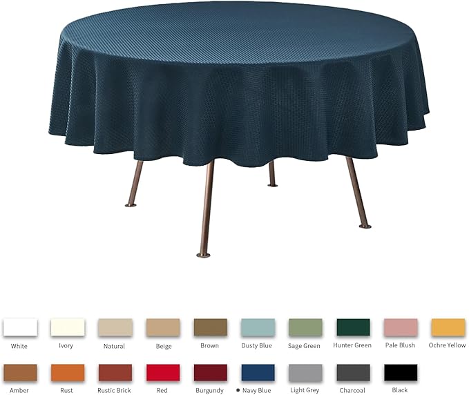 maxmill Round Weaved Texture Design Tablecloth Spill-Proof Wrinkle Free Soft Washable Table Cloth for Circular Table Cover, for Dining Room Buffet Banquet Parties Holiday Dinner, 90 Inch Navy Blue