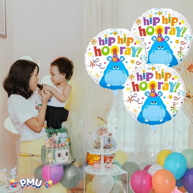 PMU Happy Birthday Hip Hip Hooray Hippo 18 Inch Mylar Foil Balloon Pkg/1