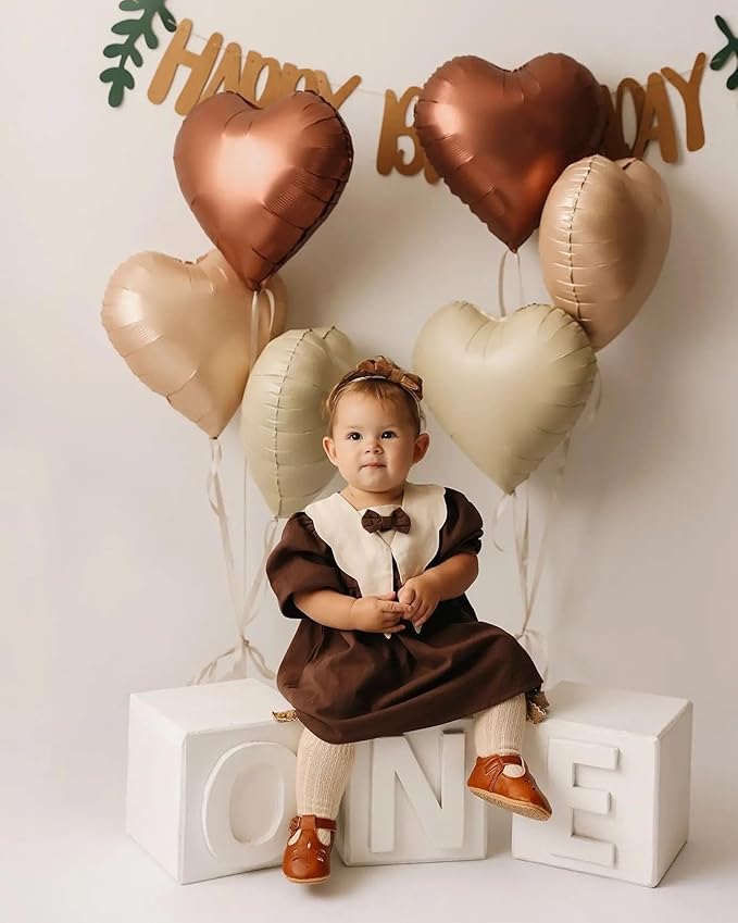 Sand White Brown Heart Balloons,10Pcs Apricot Beige Foil Heart Shaped Balloons,18Inch Boho Cream Nude Neutral Helium Balloon for Valentines Engagement Birthday Baby Shower Wedding Party Decorations