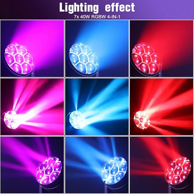 BETOPPER LM0740 Moving Head Light 7x40W RGBW Beam/Wash/Zoom/CTO Effect Bee Eye LED Stage Lighting Spot Lights with Sound Activated for DJs, Bars, Christmas, and Home Party Lighting,1 Pack