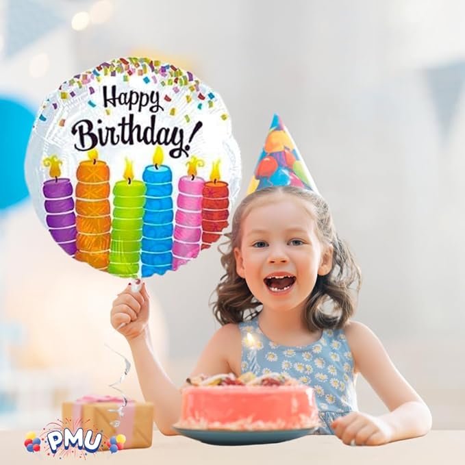 PMU Happy Birthday Colorful Candles 18 Inch Mylar-Foil Balloon Pkg/5