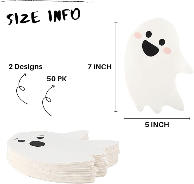 Halloween Napkins Dispoable - 50 PK - Halloween Paper Napkins 3-Ply Ghost Cocktail Napkins Beverage Napkins for Kids Birthday Party Supplies