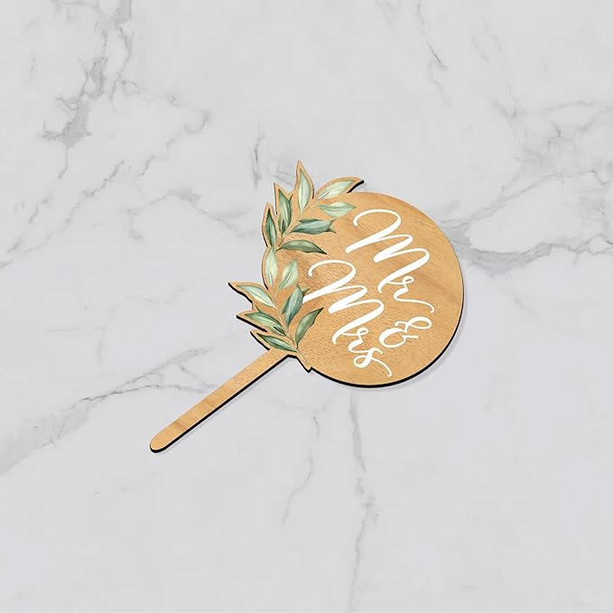 36 PCS Wedding Cupcake Toppers Green Mr & Mrs Wedding Cake Cupcake Decorations in Wood