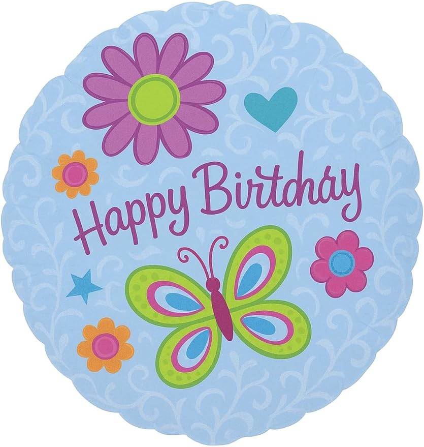 PMU 25 Pcs Happy Birthday Foil Balloons 18 inch Round Helium Floating Mylar Balloon with Butterfly Pattern Inflatable Balloons for Birthday Party Decorations Supplies