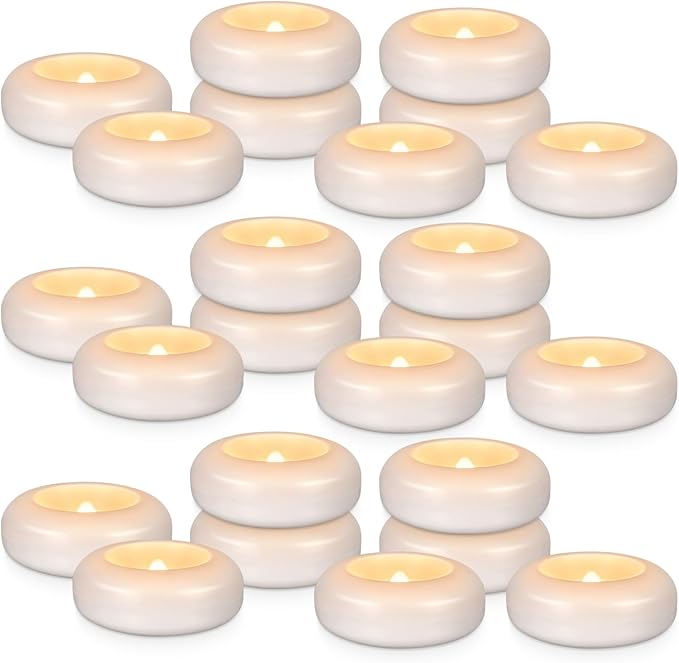 24Pack Waterproof Flameless Floating Tealights, 120+Hour Warm White Battery Flickering LED Tea Lights Candles - Wedding, Party, Centerpiece, Pool & SPA.