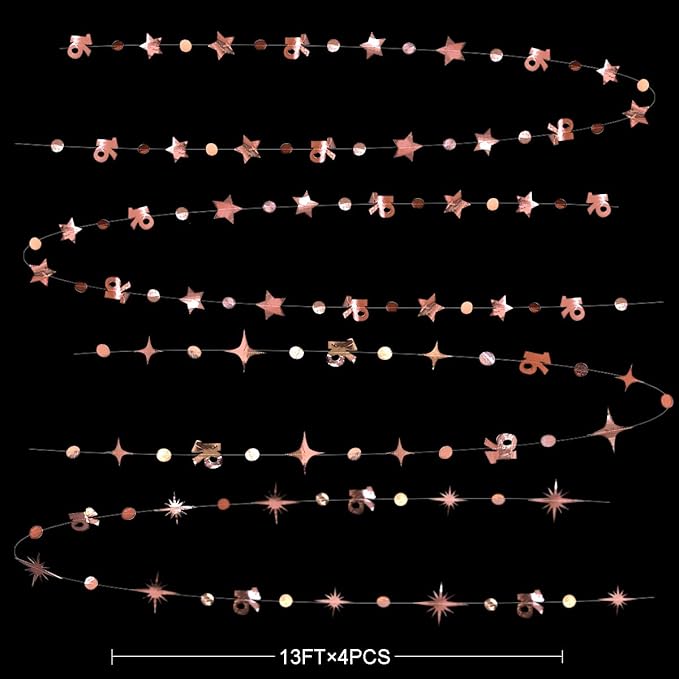 Rose Gold Number 16 Circle Dot Twinkle Star Garland Kit Metallic Hanging Streamer Bunting Banner Backdrop Decorations for Girls 16th Birthday Sweet Sixteen Wedding Anniversary Bridal Shower Party