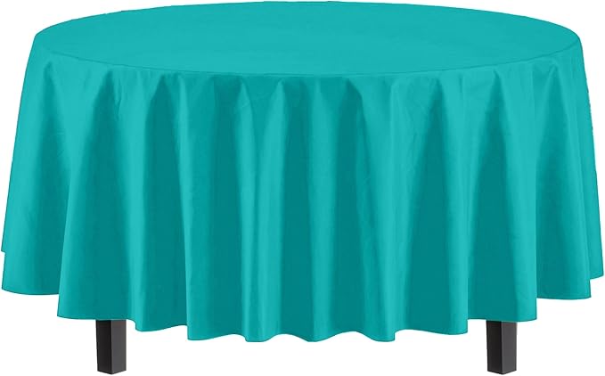 Party Solids 6-Pack Premium Plastic Tablecloth 84in. Round Plastic Table Cover - Aqua…