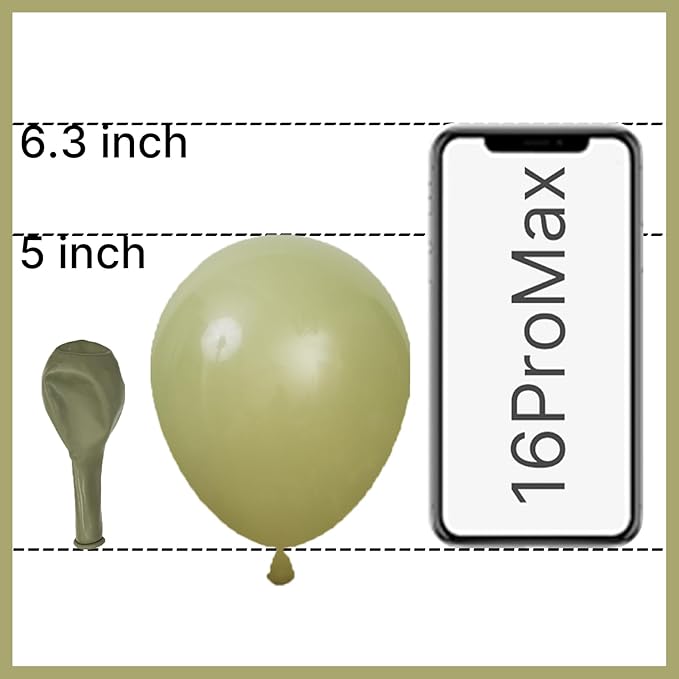 PartyWoo Sage Green Balloons 100pcs 5 Inch Olive Boho Green Latex Balloons for Birthday Baby Shower Graduation Wedding Dinosaur Jungle Golf Football Baseball Theme Party Decorations Green-F11