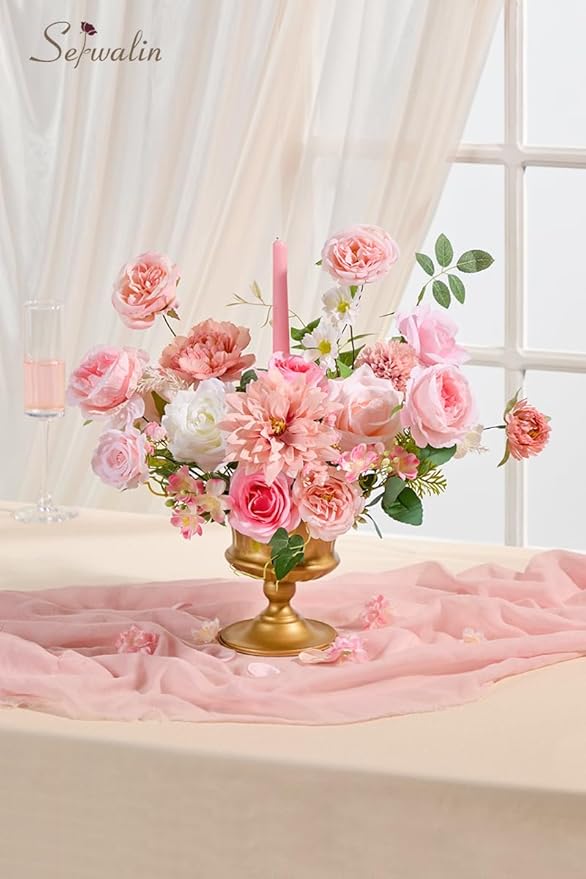 Serwalin Artificial Silk Flowers Abby Pink, Fake Flowers Stems for DIY Wedding Bouquets, Baby Shower Centerpieces, Cake Decor, Birthday Party & Home Decor