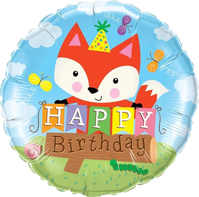 PMU Happy Birthday Party Fox 18 Inch Mylar-Foil Balloon Pkg/25
