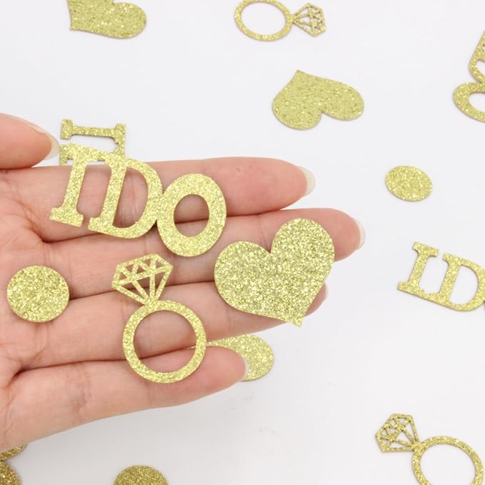 Wedding Confetti, Engagement Confetti for Wedding Shower Decorations, Bridal Shower Confetti for Bridal Shower Decorations, 160 PCS Glitter Gold I DO Confetti for Engagement Table Decorations