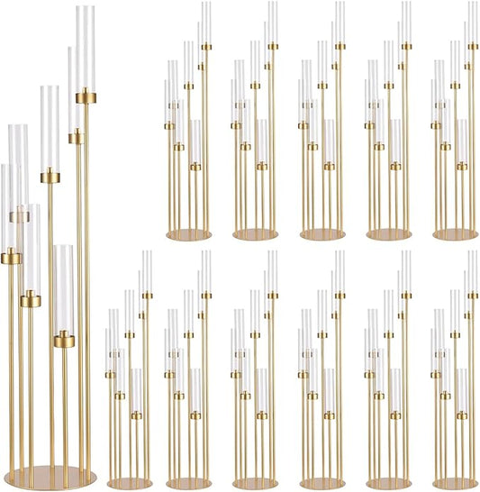 7 Arm Candelabra Centerpieces for Wedding,Floor Candelabra Gold Candle Centerpieces for Table Halloween Christmas Ceremony Dinner Party candelabros para centros de mesa(12PCS)