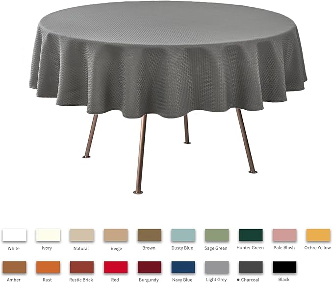 maxmill Round Weaved Texture Design Tablecloth Spill-Proof Wrinkle Free Soft Washable Table Cloth for Round Table Cover, for Dining Room Buffet Banquet Parties Holiday Dinner, 70 Inch Charcoal Gray