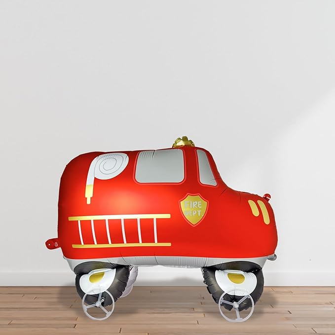 Walking Fire Truck Balloons, Self-Standing Red Fire Truck Foil Balloons for s Birthday Party Decorations, Firefighter Themed Party Supplies(Number 1)