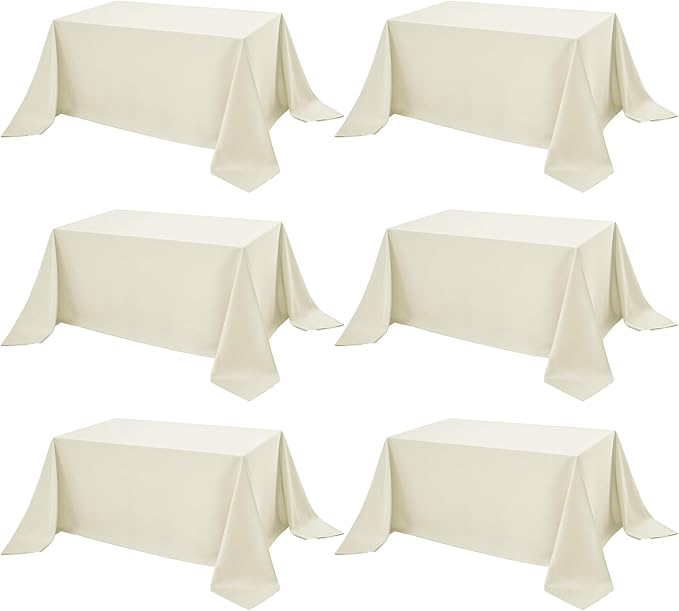 6-Pack Ivory Tablecloths for Rectangle Tables, 90 x 156 Inches, Stain-Resistant Polyester Fabric for 8 Foot Tables - Washable Table Covers for Weddings, Banquets, Birthday Parties, Events