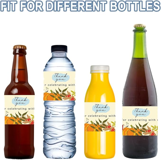 100Pcs Fall Thank You for Celebrating with Us Water Bottle Labels Fall Water Bottle Labels Sticker for Wedding Bridal Baby Shower Thanksgiving Birthday Party Table Decoration Supplies