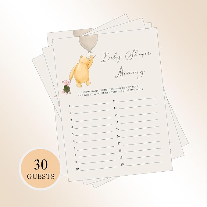 Winnie Baby Shower Games, Baby Shower Memory, Baby Shower Game Cards, Set of 30, Winnie The Pooh Party Favors, Baby Shower Party Games Supplies & Activities, Baby Shower Decorations