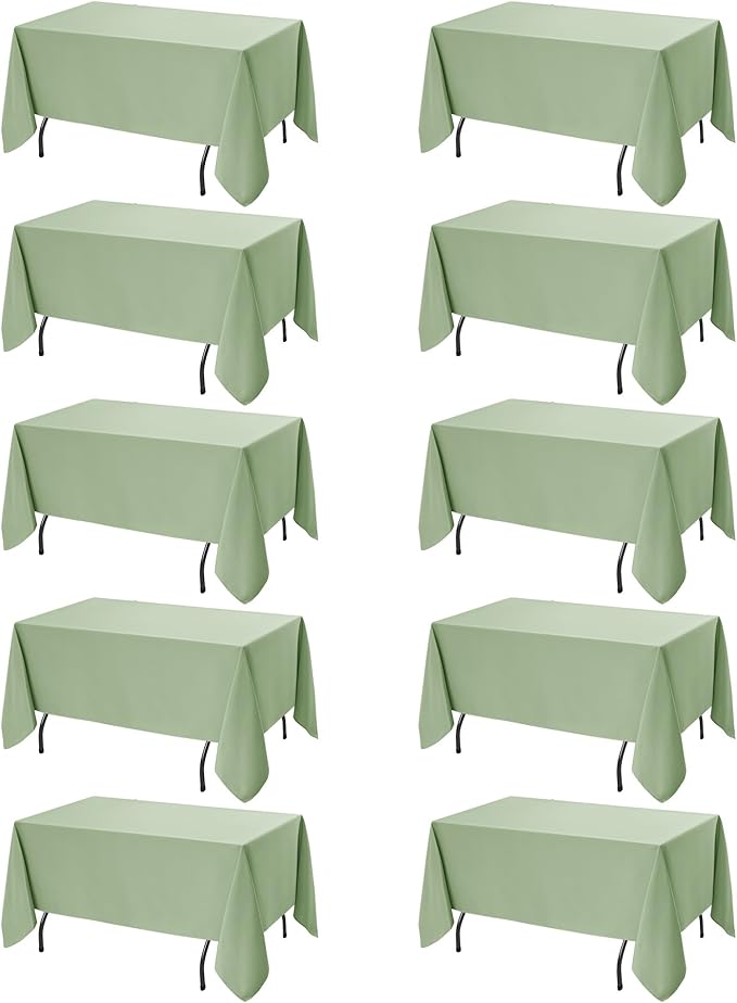 10-Pack Sage Green Tablecloths for Rectangle Tables, 60 x 120 Inches, Stain-Resistant Polyester Fabric for 6 Foot Tables - Washable Table Covers for Weddings, Birthday Parties, Events
