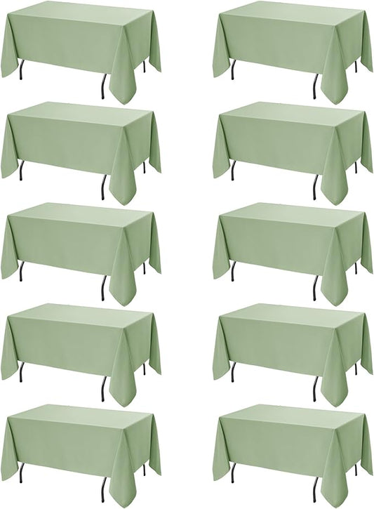 10-Pack Sage Green Tablecloths for Rectangle Tables, 70 x 108 Inches, Stain-Resistant Polyester Fabric for 6 Foot Tables - Washable Table Covers for Weddings, Birthday Parties, Events