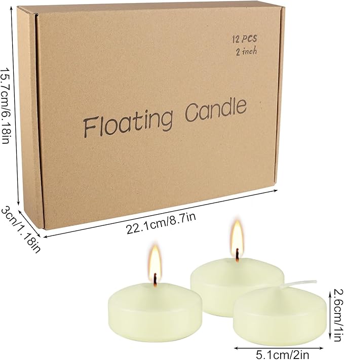12-Pack Ivory Floating Candles (2") - Waterproof Wedding/Party/Spa Decor, Long-Lasting Burn