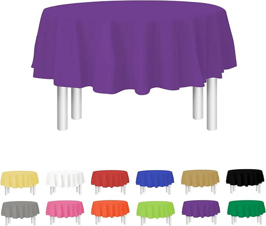 Party Dimensions Purple Disposable Plastic Tablecloth for Round Tables (12 Pack) 84 inches Table Cloths for Parties, Events & Weddings, Indoors & Outdoors, Plastic Table Cover