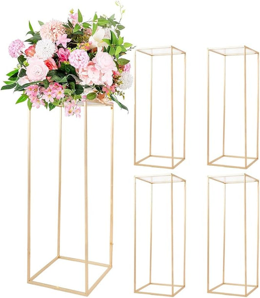31.5Inch Gold Flower Stand Centerpieces for Wedding,Metal Column Geometric Flower Stand Tall Floor Vase for Table Decorations Event Home Party( 5pcs)