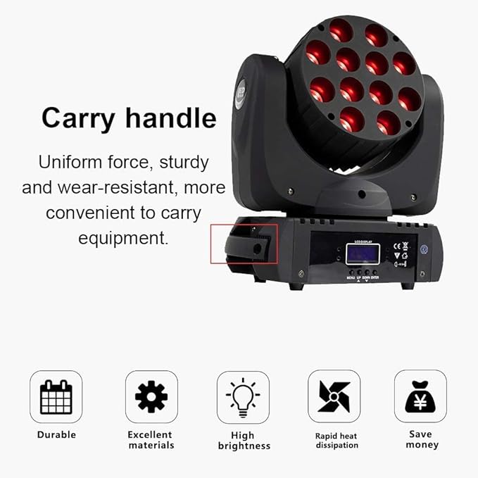 SHEHDS Moving Head Light Wash LED 12x12W RGBW 4in1 DJ Lights Lighting Professional 9/16 Channels DMX512 Sound Activated Strobe Effect Stage Lights for Christmas Events Night Clubs Disco KTV Bar
