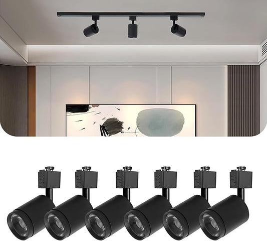 10W LED Black Track Lighting Heads,J Type Track Lighting Rail Ceiling Spotlight for Accent Task Wall Art Exhibition Lighting, and Wall Art Display Illumination 3000K-5700K, CRI90+ (6-Pack