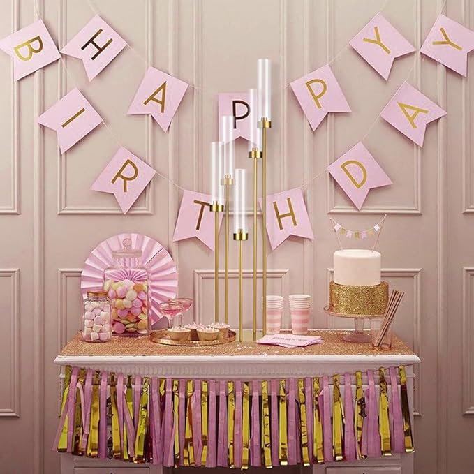 5 Arm Candelabra with Acrylic Lampshade Set of 4 Gold Candelabra for Wedding Table Birthday Party Home Decoration 39.4'' Candle Holder Fit LED Taper Candles