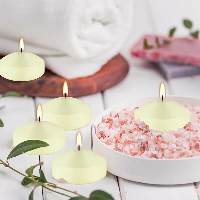 12-Pack 3" Ivory Premium Floating Candles – Long-Lasting, Smokeless – Perfect for Weddings, Pool Parties, Spa Ambiance & Decor