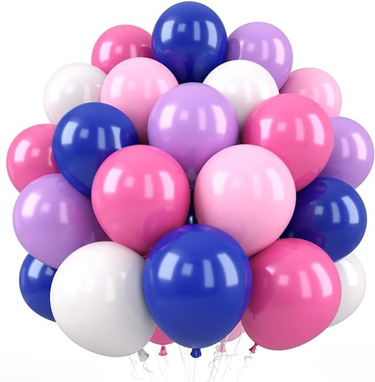 Pink and Blue Balloon, 50 Pcs 12 Inches Purple Pink Latex Balloons, Royal Blue Pastel Pink Hot Pink White Balloons for Kids Girls Birthday Bridal Baby Shower Gender Reveal Supplies