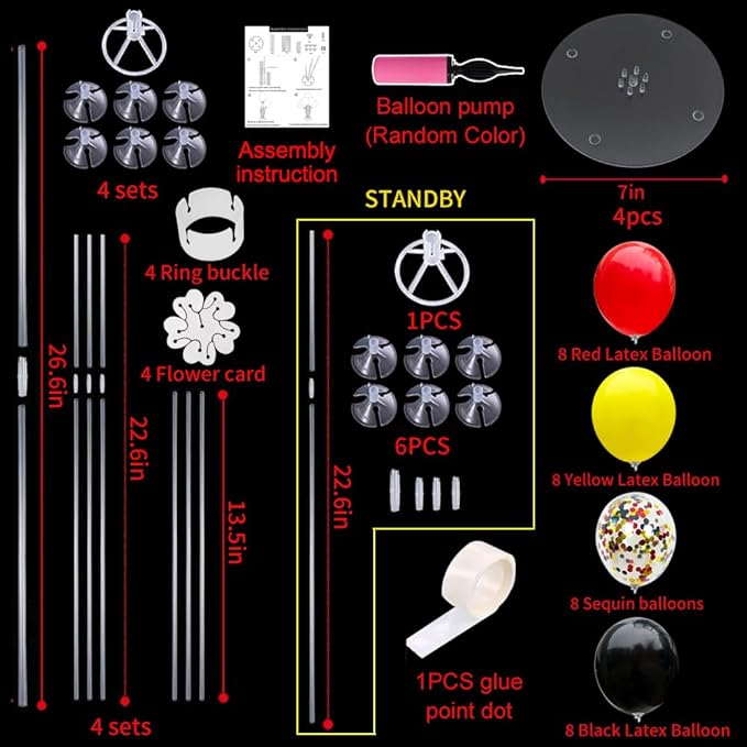 TONIFUL Mouse Birthday Table Decorations Red Yellow Black Table Centerpiece Balloons Stand Holder Kit for Mouse Theme Favor Baby Shower Kids Party Supplies