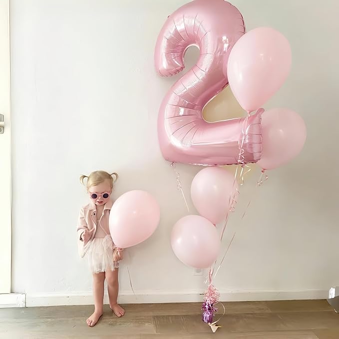 40 Inch Pastel Pink Foil Balloon Number 4, Large Self Inflating Light Pink Number Balloons 0-9 Pearl Pink Helium Number Balloons Set for Girls 4th Birthday Women Anniversary Party Decoration Supplies