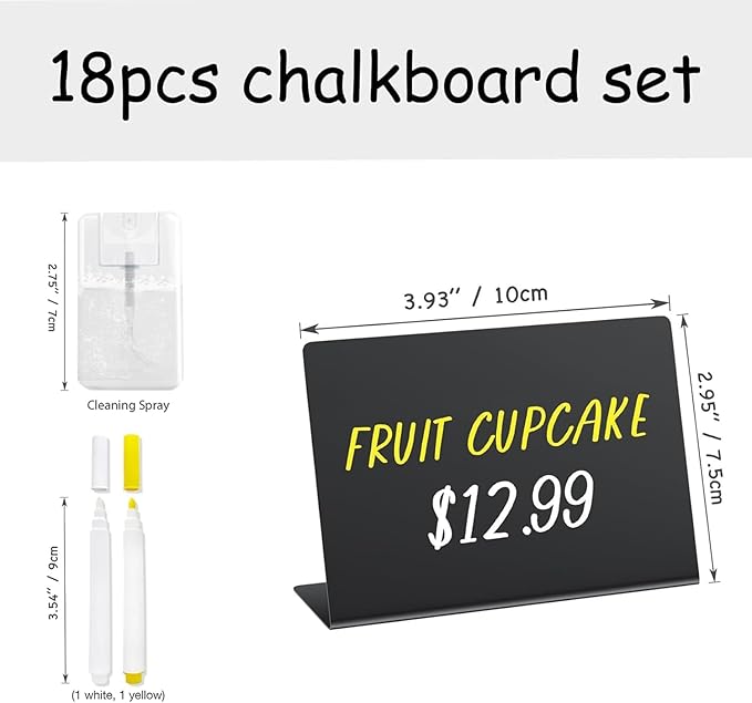 PigPotParty 18 Pcs 4"x3" Mini Food Labels for Party Buffet - Mini Chalkboard Signs for Food Display - Food Labels - Table Name Tags - Wedding Place Cards - Include 2 Wet Erase Markers