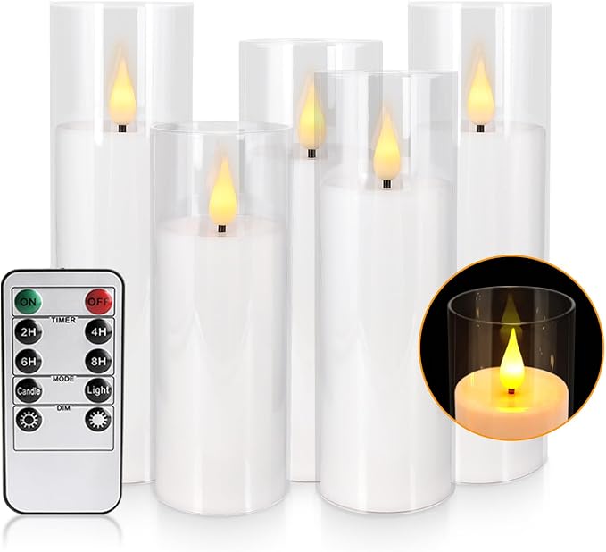 Flameless Candles,Battery Operated LED Candles Ideal for Halloween, Christmas,Home Decor,Home Party Wedding Indoor Outdoor,White 2.2X5“6”6“7”7“H