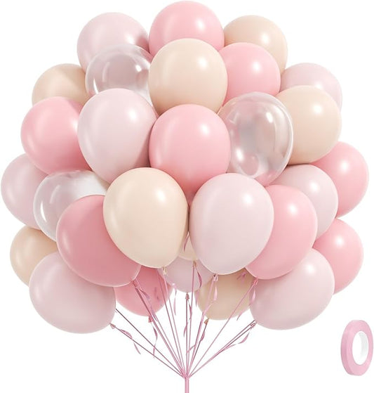 60pcs Light Pink Balloons 12inch with Pastel Pink Nude Clear Balloons for Gender Reveal Baby Shower Birthday Party Decorations