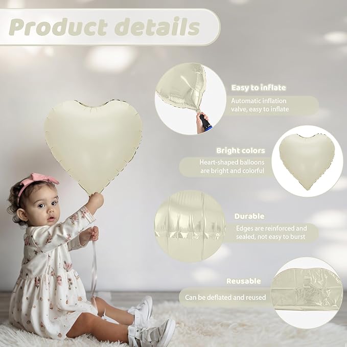 Brown Cream Heart Balloons, Heart Shaped Ballons, 20 Pcs 5/10/18 inch Apricot Beige Coffee Foil Love Balloons for Valentine's Day Wedding Engagement Bridal Showers Anniversary Celebrations